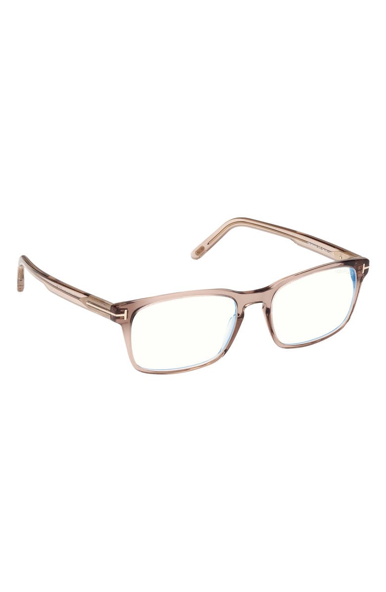 TOM FORD 54mm Rectangular Blue Light Blocking Glasses, Alternate, color, Light Sand / T Logo