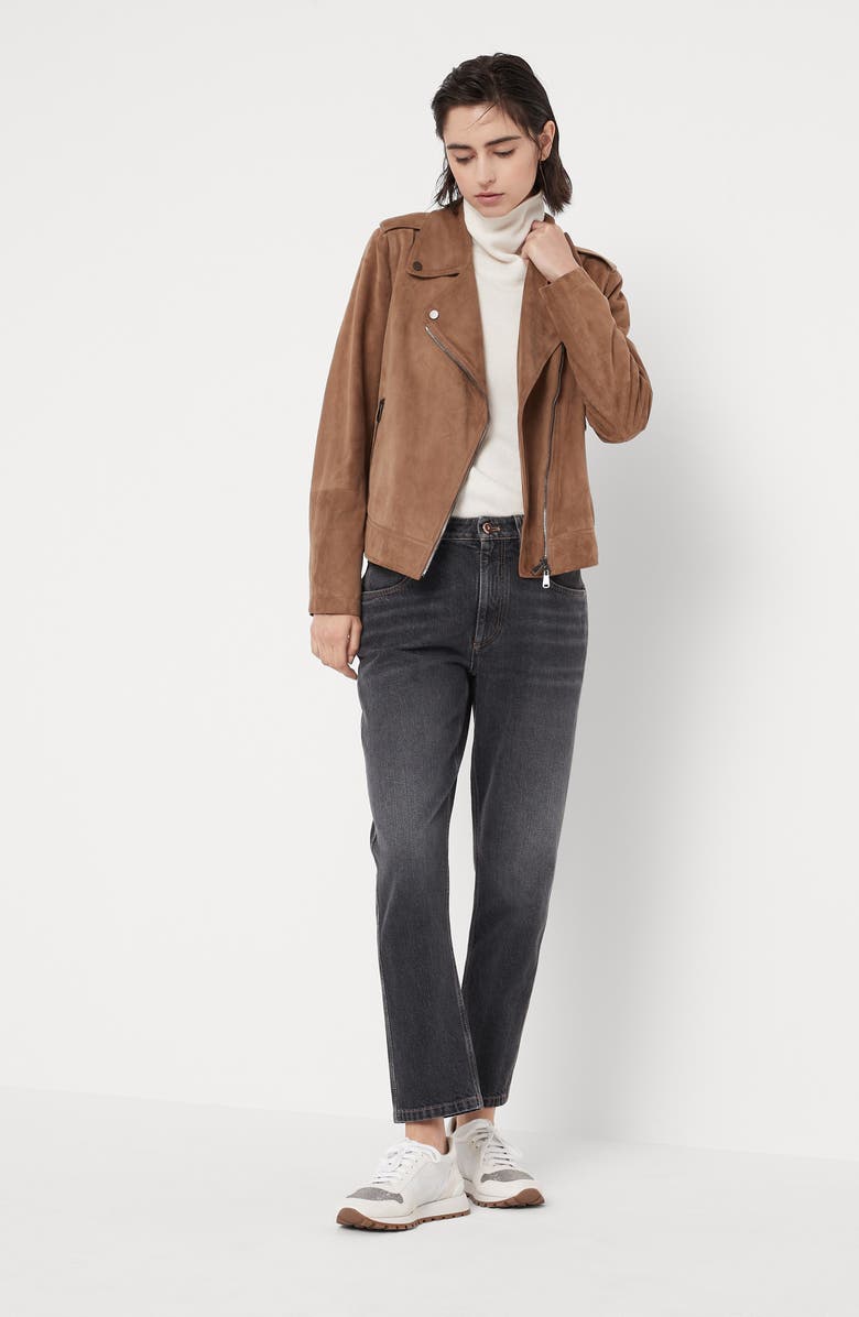 Brunello Cucinelli Suede biker jacket, Alternate, color, 