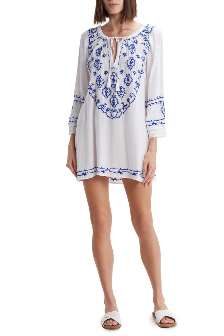 Embroidered Sequin Cover-Up Tunic, Main, color, WHITE