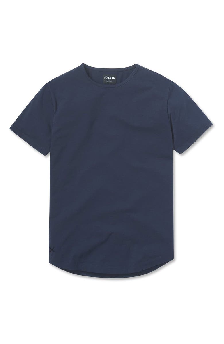 Cuts AO Curve Hem Cotton Blend T-Shirt, Alternate, color, Pacific Blue