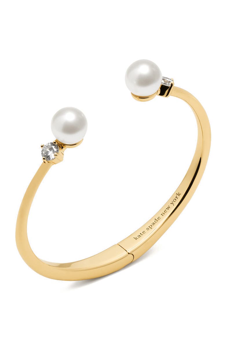 Imitation Pearl & Cubic Zirconia Open Hinged Cuff, Alternate, color, CREAM MULTI