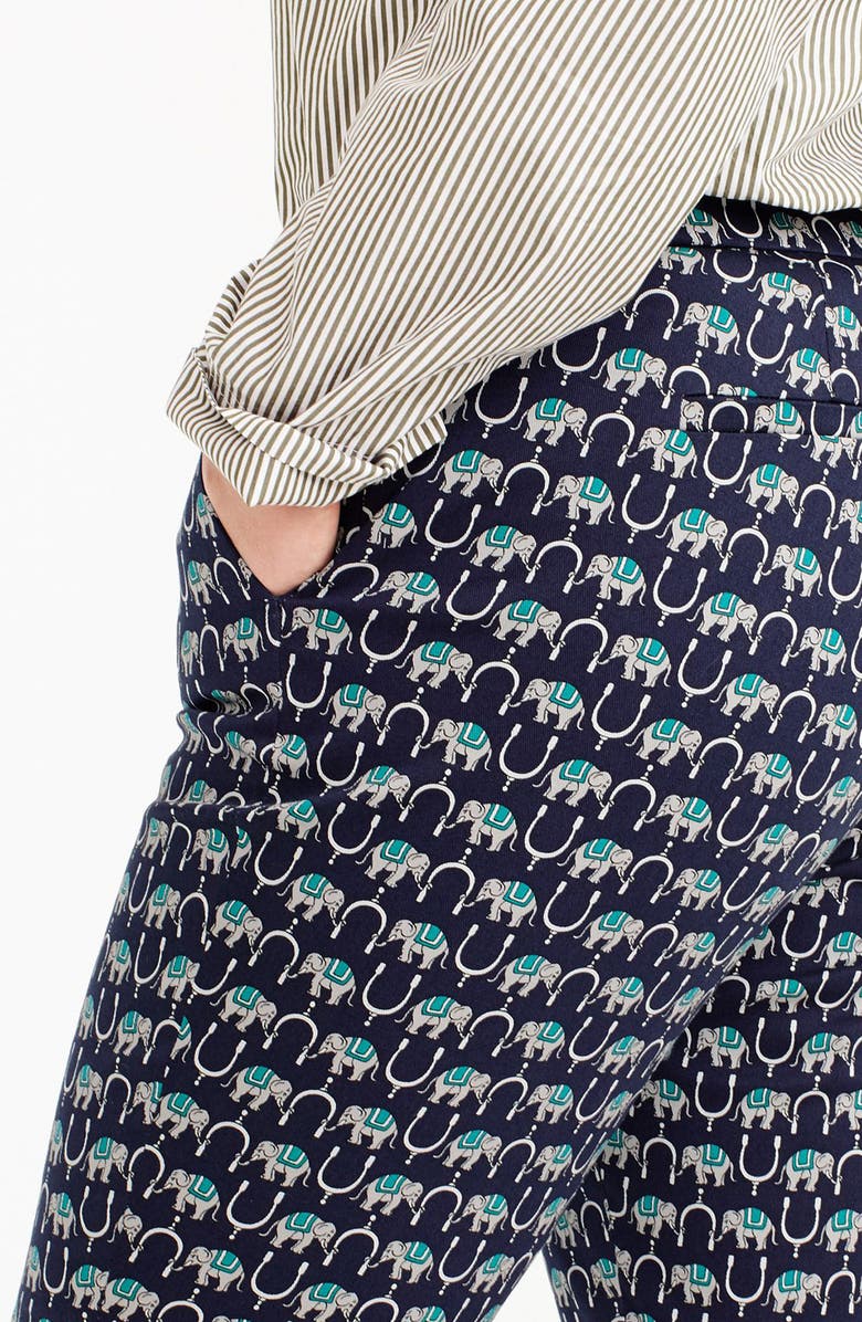 J.Crew Martie Elephant Print Slim Crop Pants, Alternate, color,