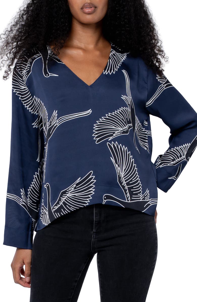 CIEBON Jones Bird Print V-Neck Top, Main, color, Navy Multi