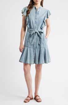 Lauren Ralph Lauren Flutter Sleeve Belted Denim Minidress