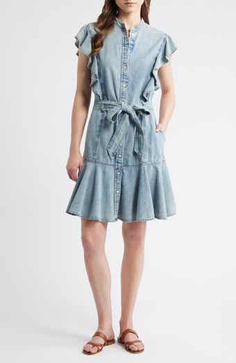 Lauren Ralph Lauren Flutter Sleeve Belted Denim Minidress