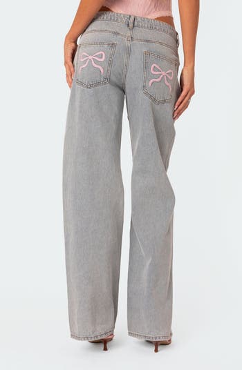 Bow Pocket Low Rise Wide Leg Jeans