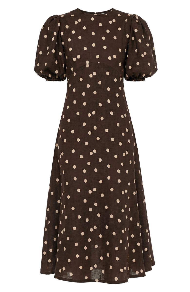 The Lulo Project The Dawn Dot Puff Sleeve Linen & Cotton Maxi Dress, Alternate, color, Polka Dots Brown