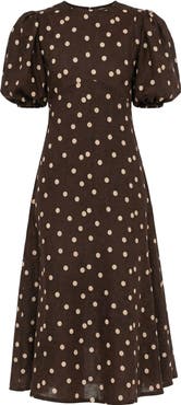 The Lulo Project The Dawn Dot Puff Sleeve Linen & Cotton Maxi Dress