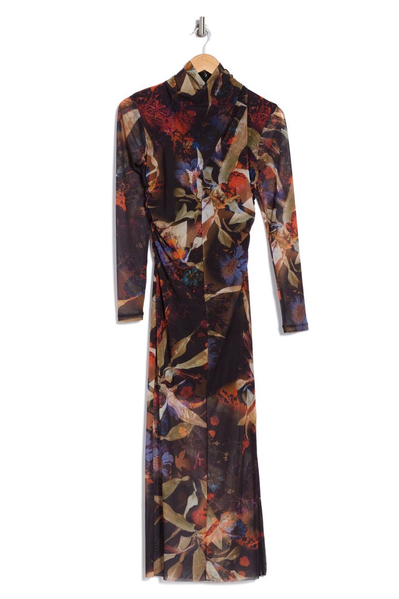 Tia Tippi Long Sleeve Mesh Dress, Alternate, color, RUST BROWN
