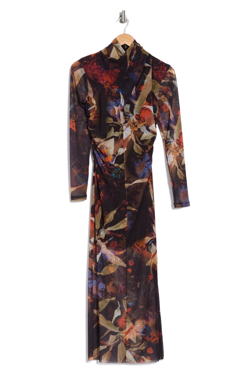 AllSaints Tia Tippi Long Sleeve Mesh Dress, Alternate, color, Rust Brown