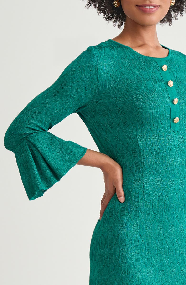 Ming Wang Tonal Multistitch Bell Sleeve Sheath Dress, Alternate, color, Everest