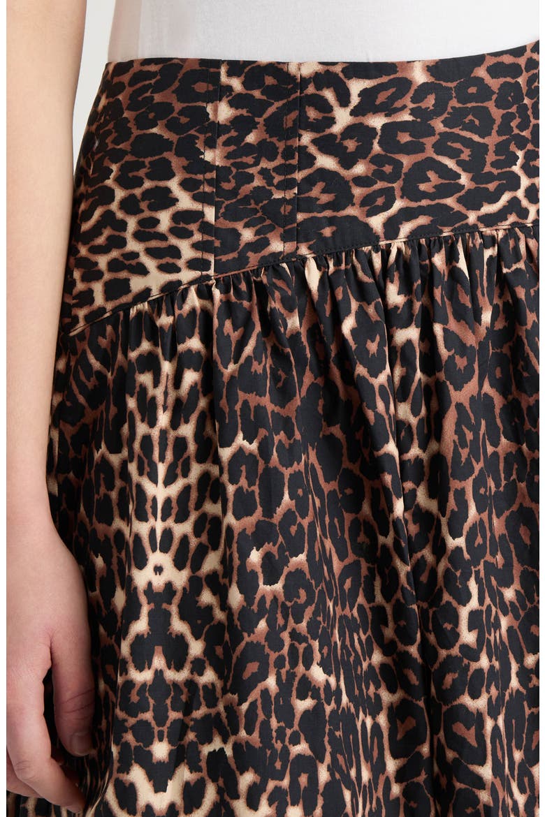 Poplin Gathered Midi Skirt, Alternate, color, LEOPARD