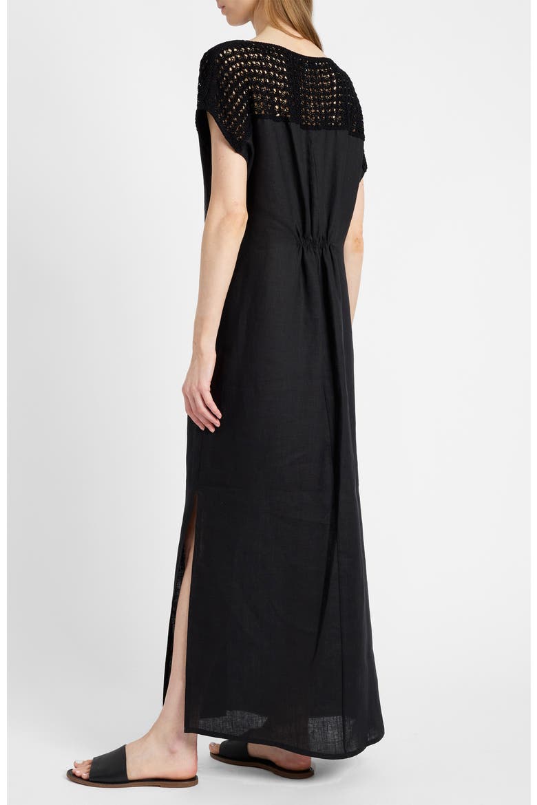 Harmony Crocheted Cap Sleeve Linen Maxi Dress, Alternate, color, Black