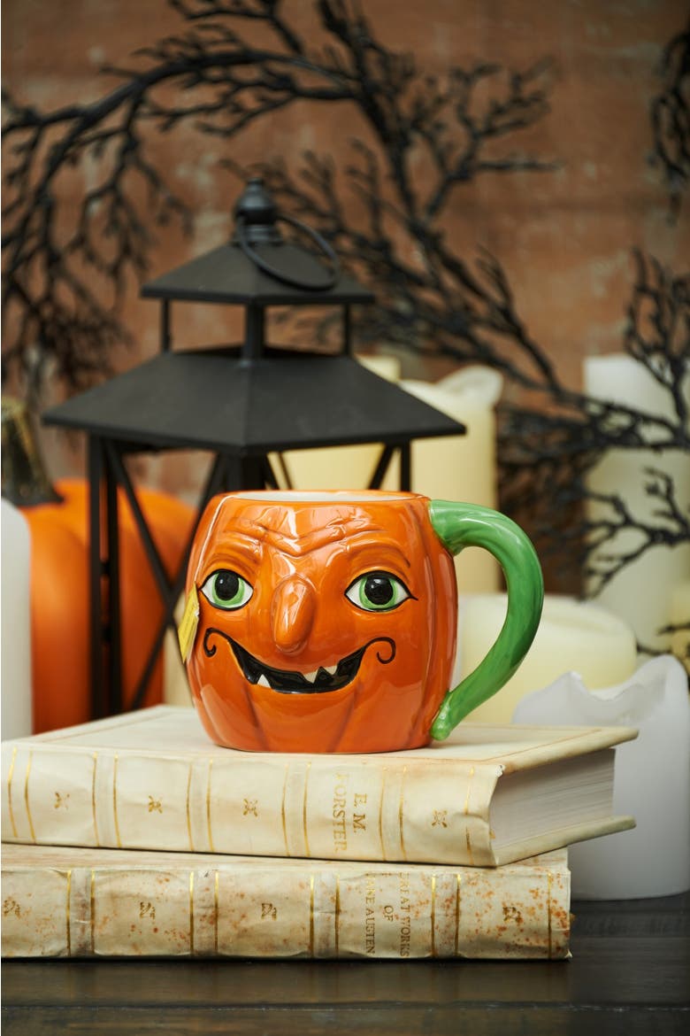 30 oz Gilbert Pumpkin Halloween Joe Spencer Gathered Traditions Ceramic Mug, Alternate, color, Orange
