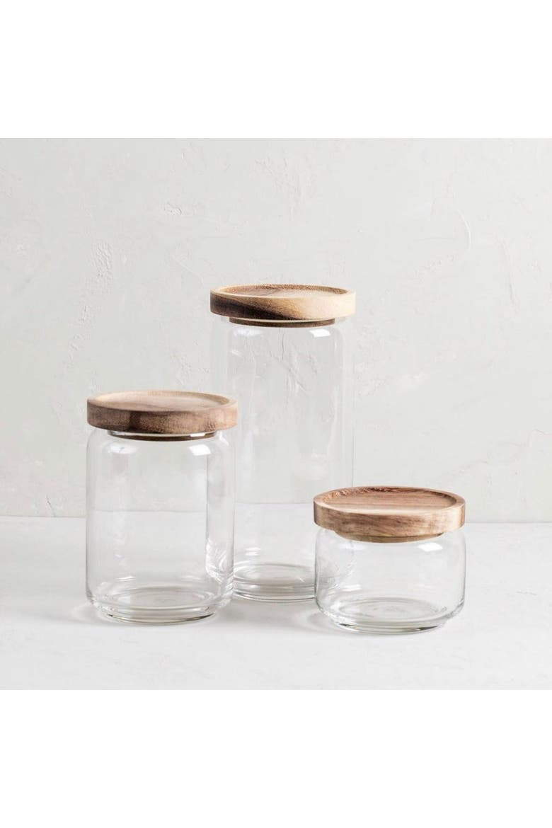 Glass Container with Acacia Lid, Alternate, color, Clear