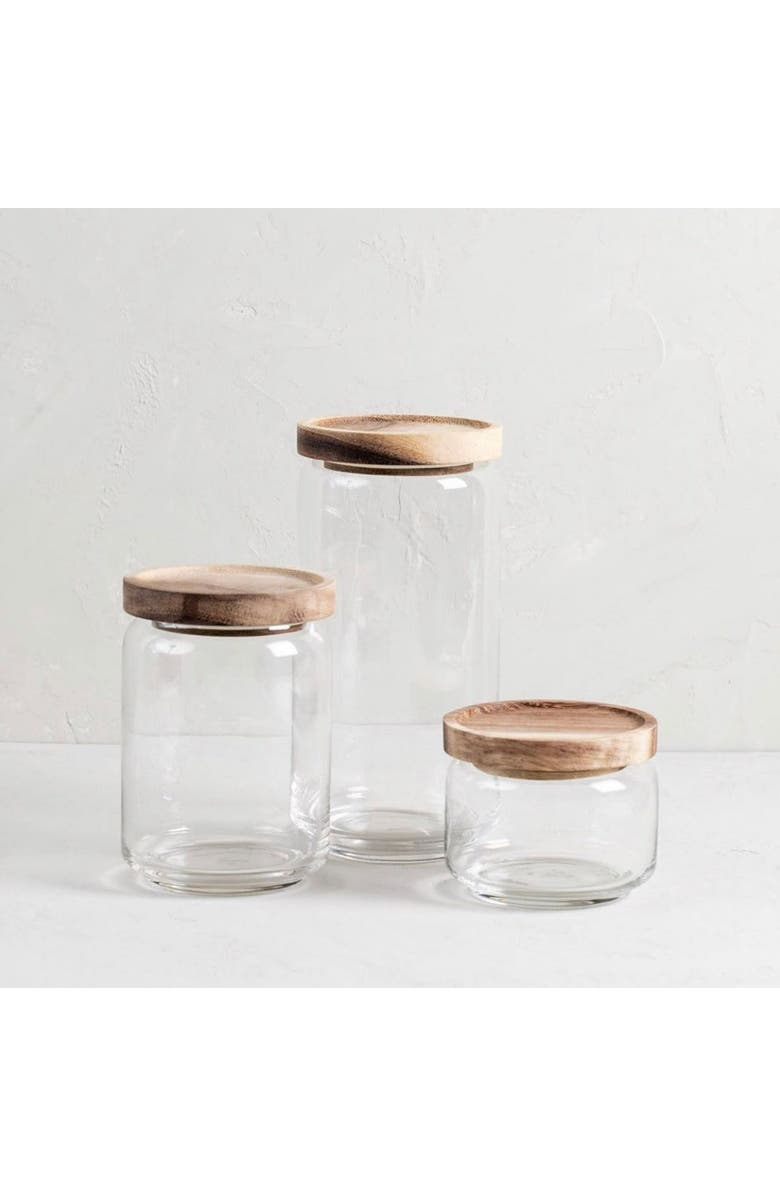 Be Home Glass Container with Acacia Lid, Alternate, color, Clear