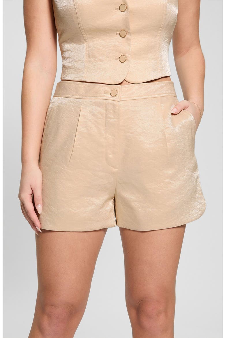 Camille Velvet Pleat Front Shorts, Alternate, color, BEIGE
