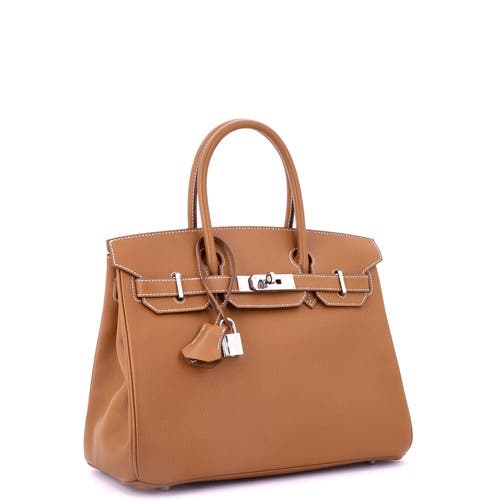 Pre-owned Hermes Hermes Birkin Handbag Brown Epsom With Palladium Hardware 30 In Gold
