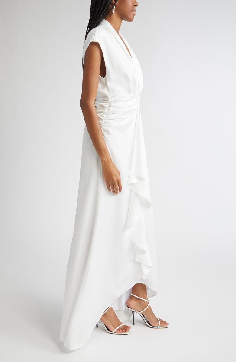 Ramy Brook Catrin Plunge Neck Center Ruched Satin Gown, Alternate, color, Ivory