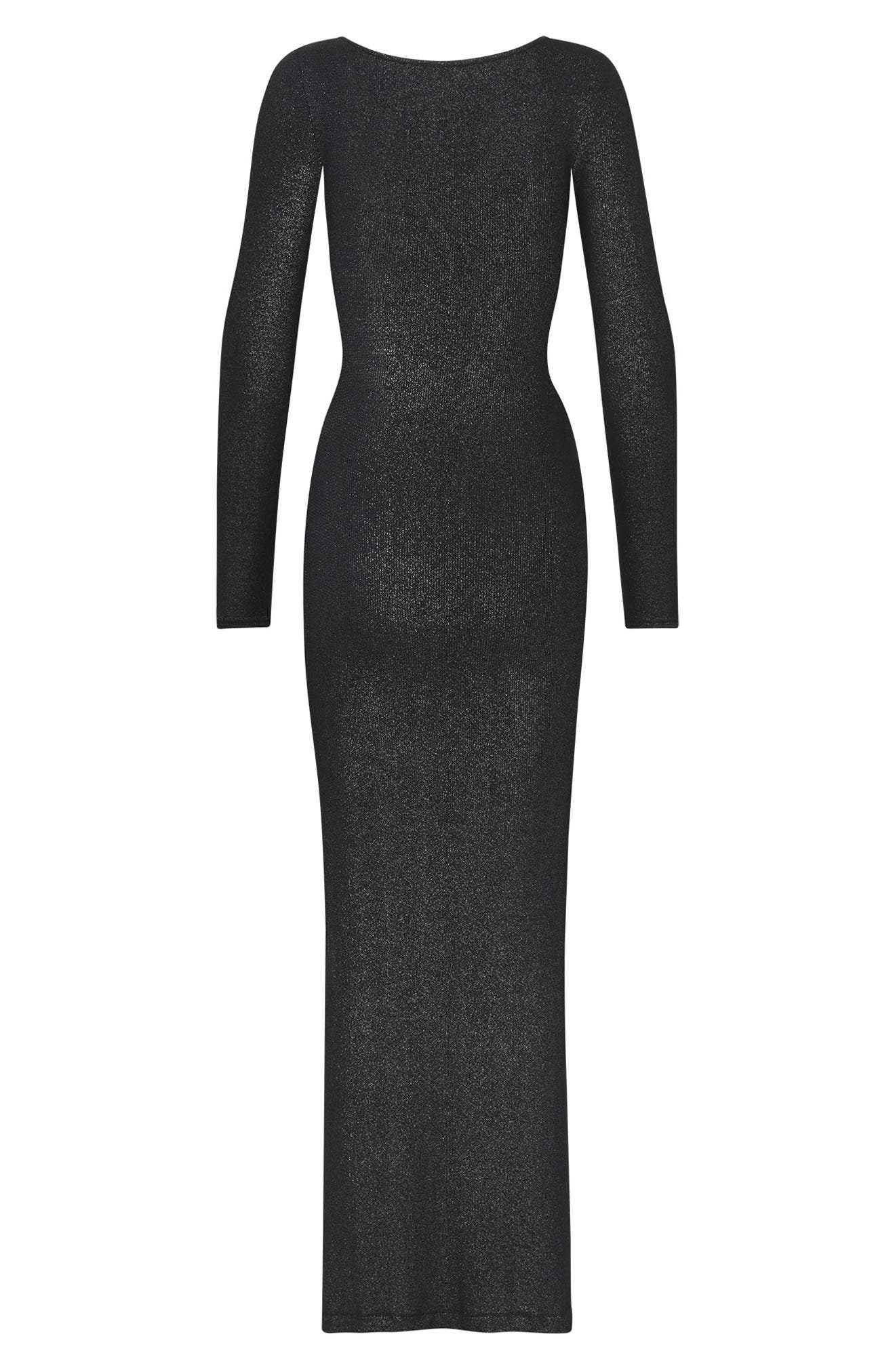skims long sleeve black dress SKIMS Women's Soft Lounge Long-Sleeve Dress - Onyx