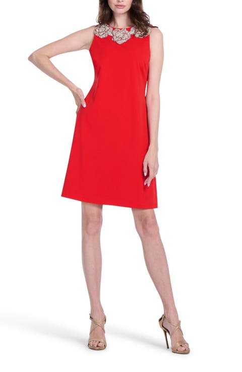 Crystal Floral Cocktail Shift Dress