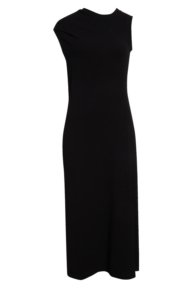 Pierced Asymmetric Midi Dress, Alternate, color, BLACK