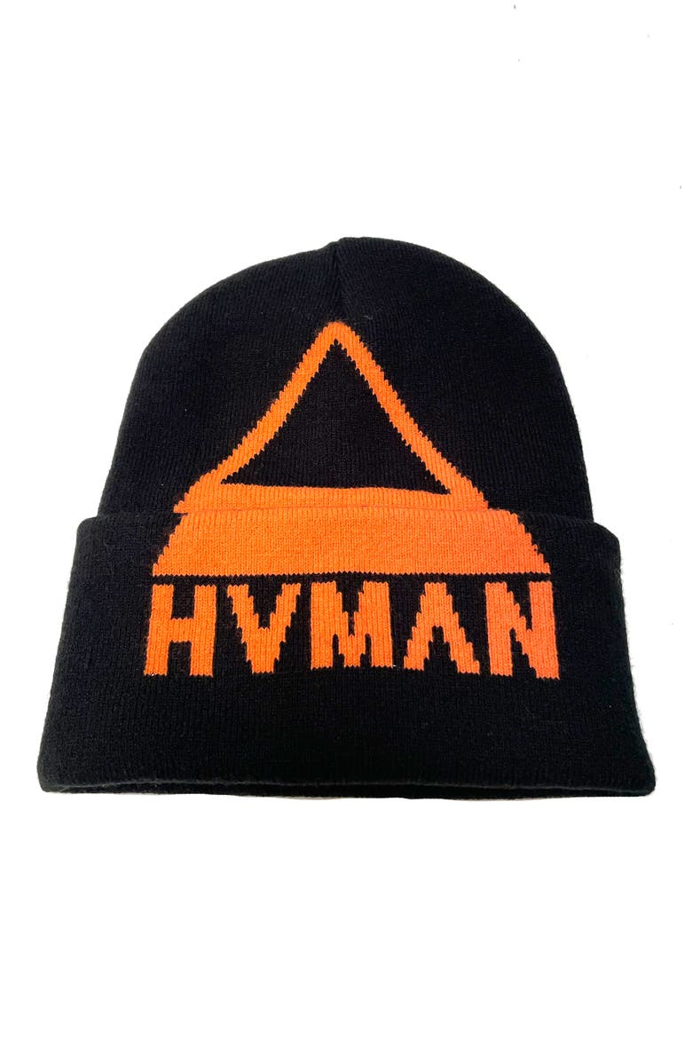 Triangle Logo Knit Beanie, Main, color, BLACK/ ORANGE
