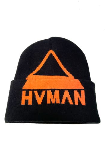 Hvman Triangle Logo Knit Beanie In Black/orange