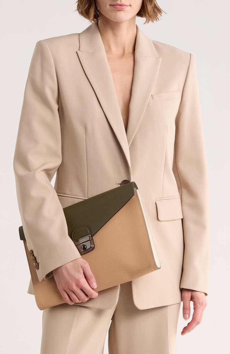 Longchamp Le Pliage Colorblock Leather Clutch, Alternate, color, Sand/Khaki/Ecru