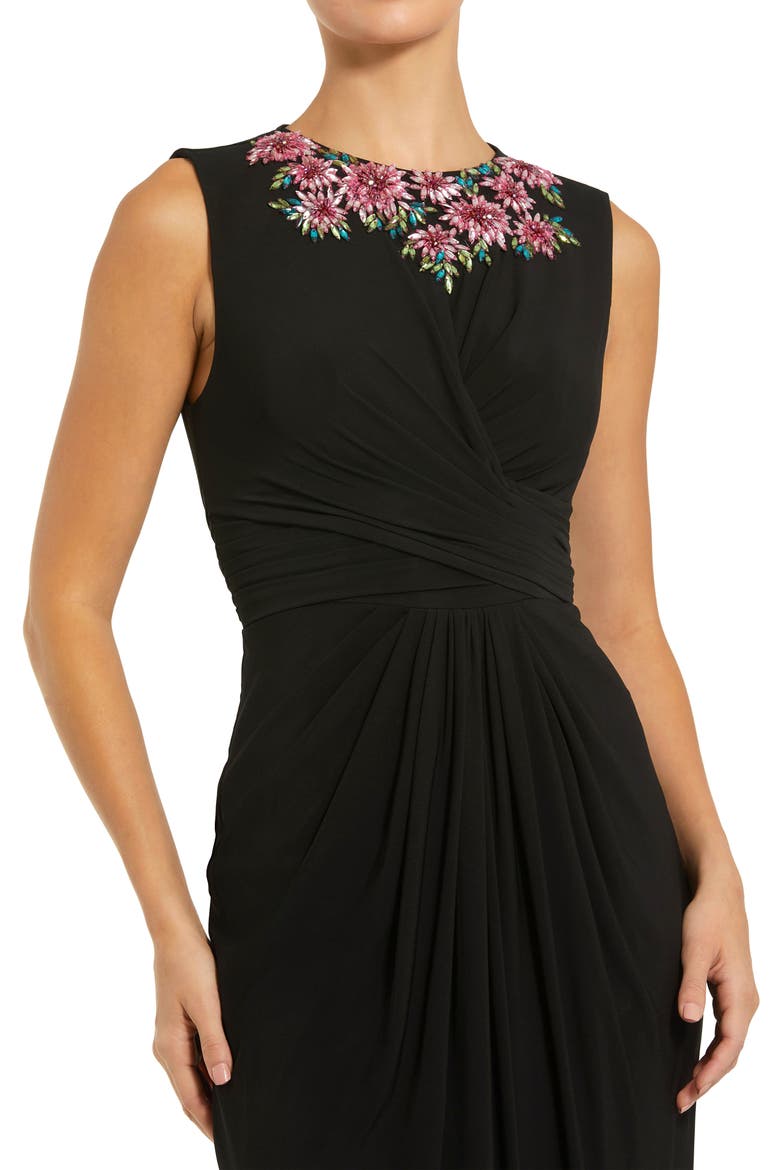 Jersey Twist Gown With Beaded Shoulders, Alternate, color, Black Multi