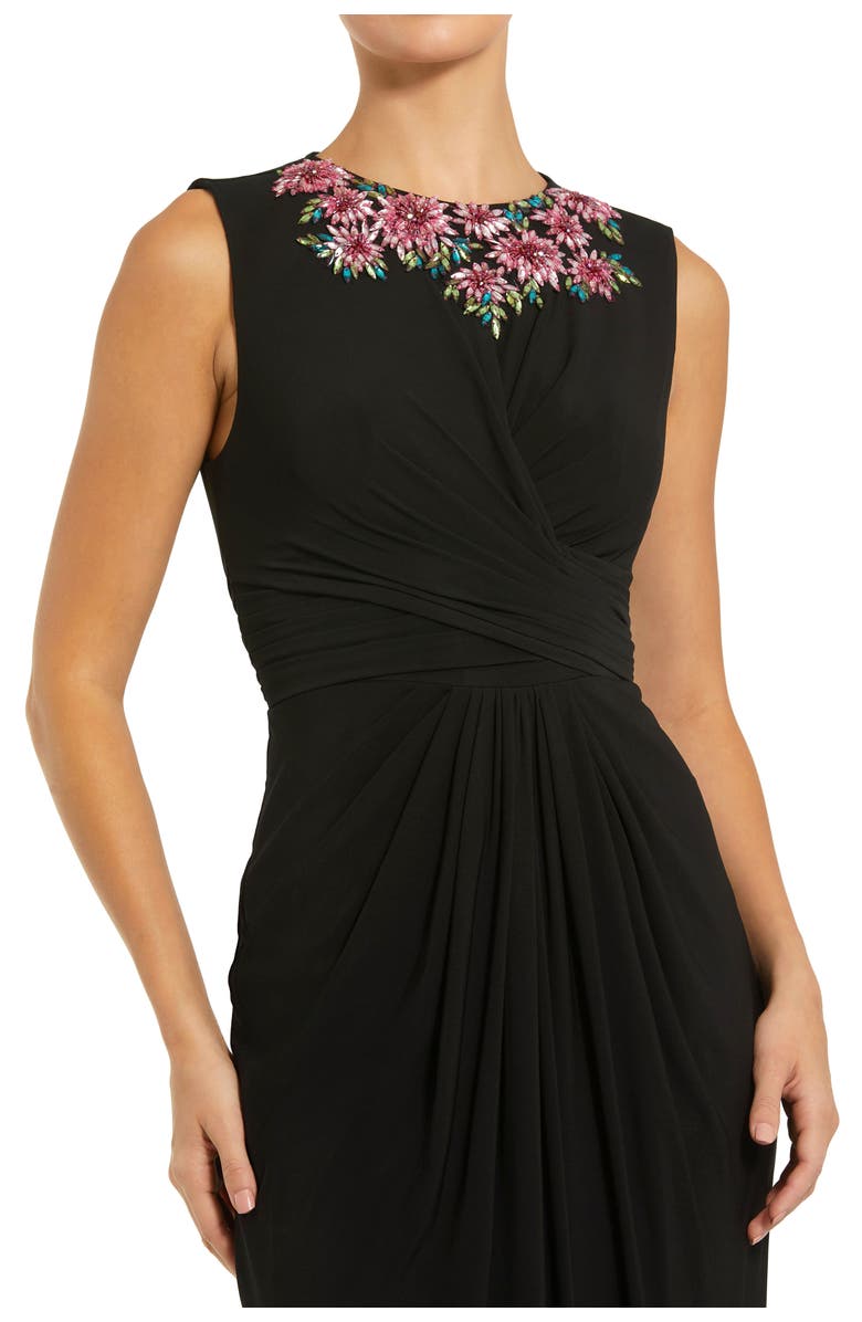 Mac Duggal Jersey Twist Gown With Beaded Shoulders, Alternate, color, Black Multi