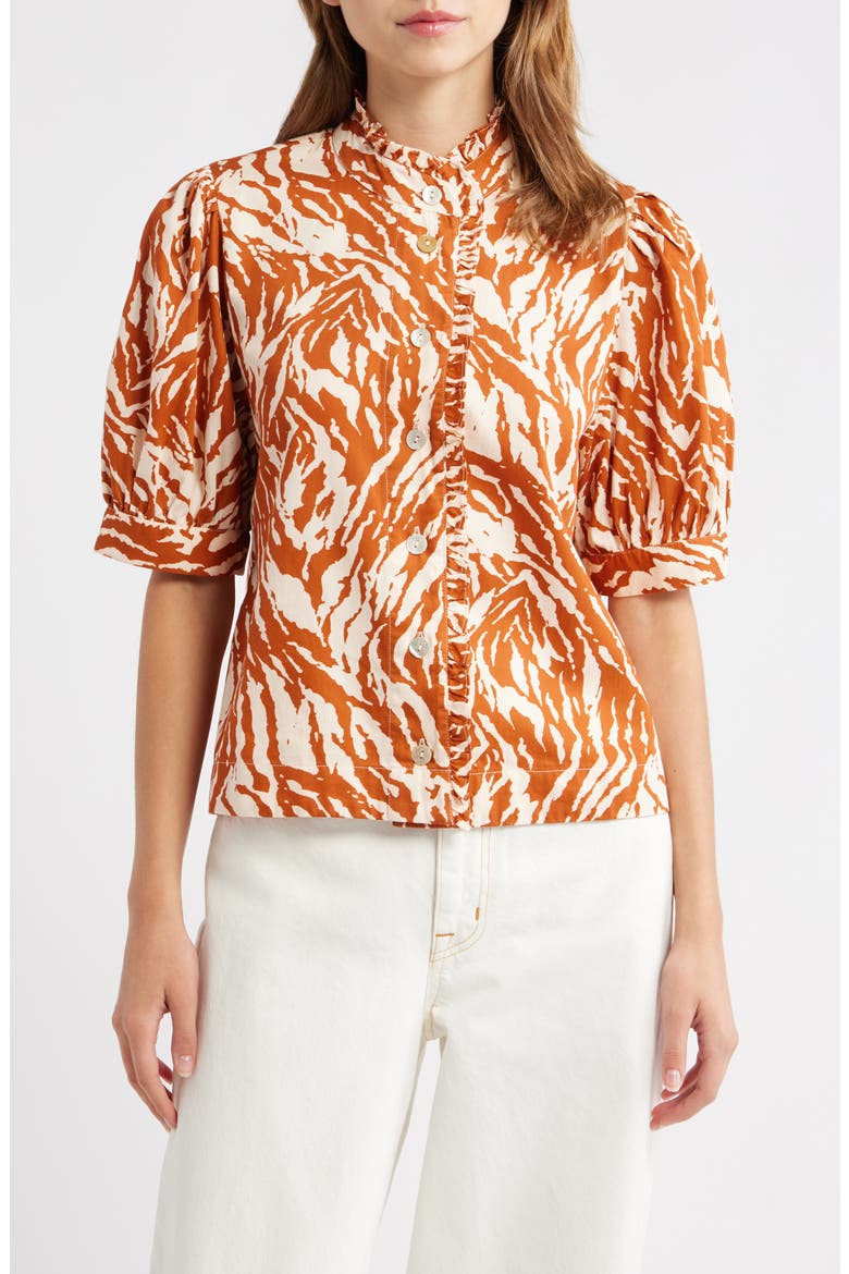 Carolina Print Button-Up Shirt, Main, color, TERRACOTTA ZEBRA