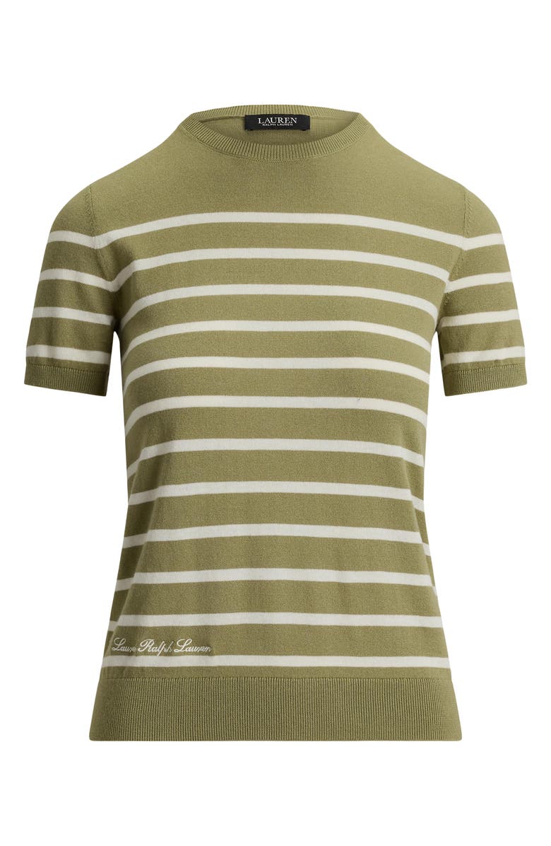 Lauren Ralph Lauren Short Sleeve Cotton Blend Sweater, Alternate, color, Mascarpone Cream/ Light Agave