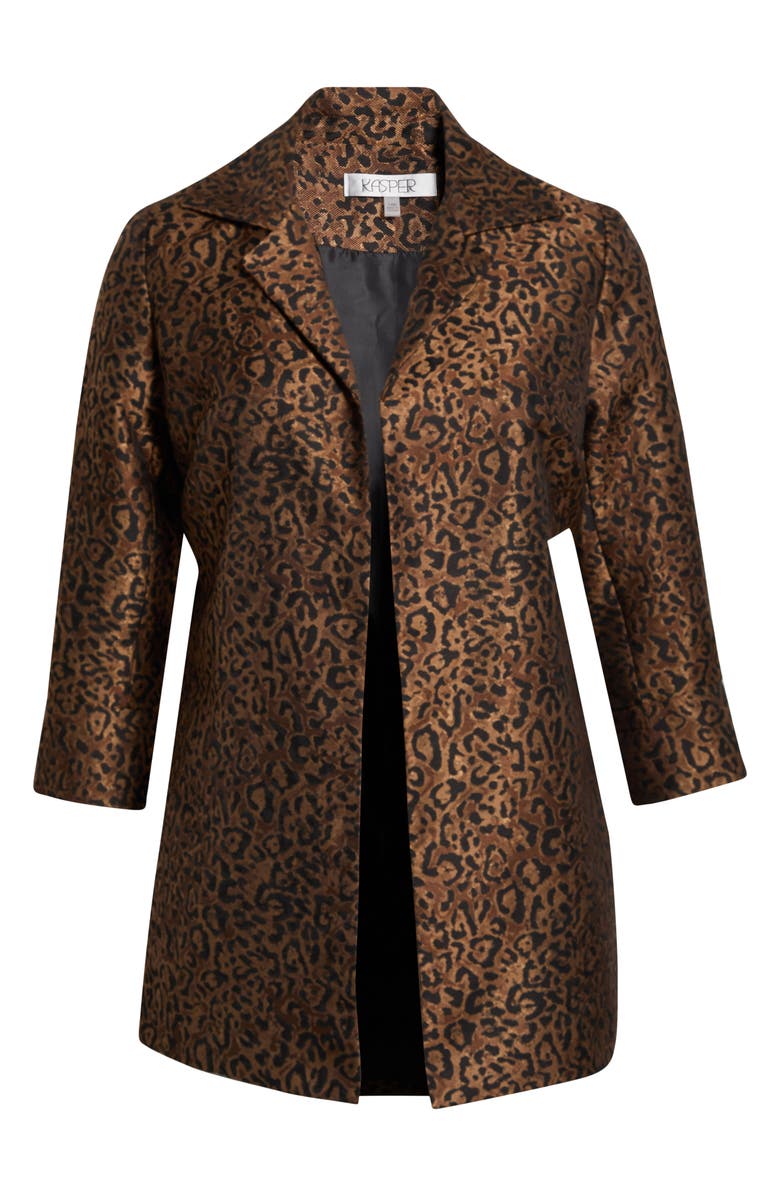 KASPER Leopard Print Topper Coat, Alternate, color, Dark Camel Multi