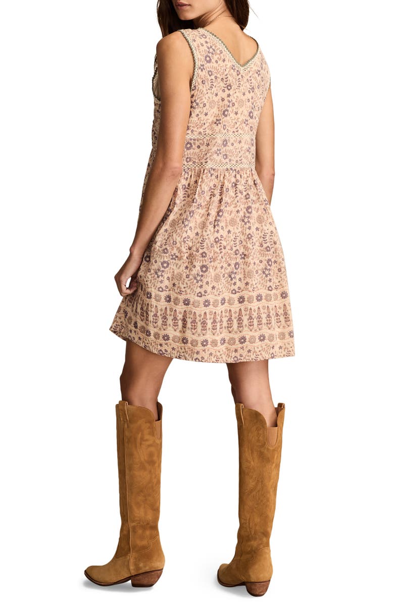 Lucky Brand Floral Embroidered Pintuck Cotton Mini Sundress, Alternate, color, Taupe Floral