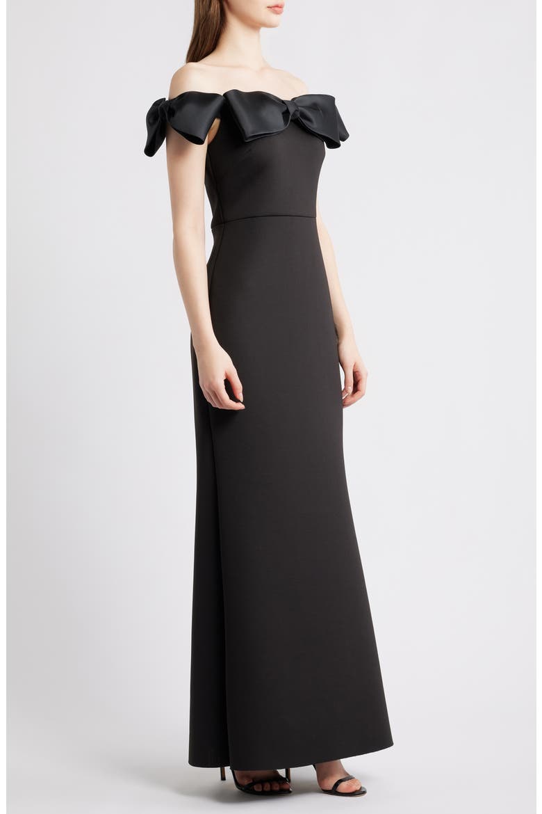 Off the Shoulder Bow Gown, Alternate, color, BLACK
