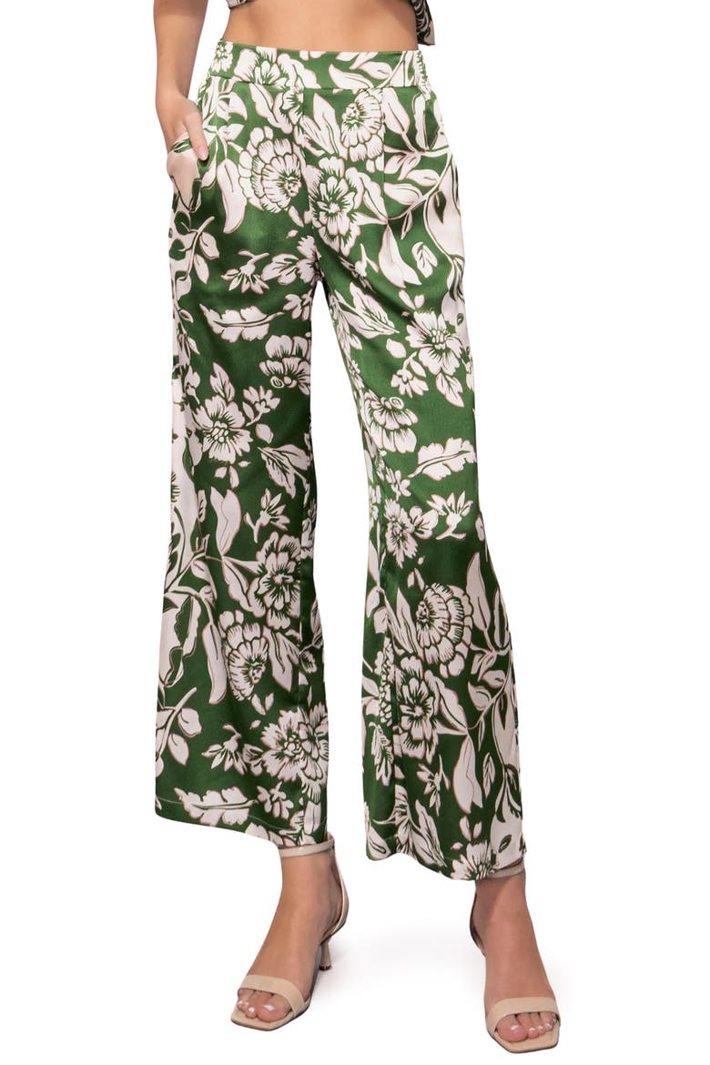 Floral Satin Pants, Main, color, GREEN FLORAL