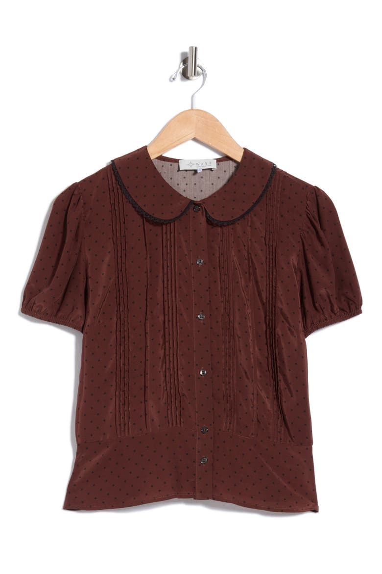 Puff Sleeve Pintuck Top, Main, color, BROWN POLKA DOT