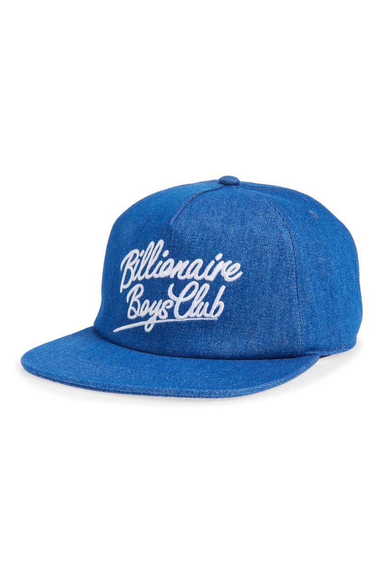 Script Embroidered Denim Adjustable Baseball Cap, Main, color, DENIM