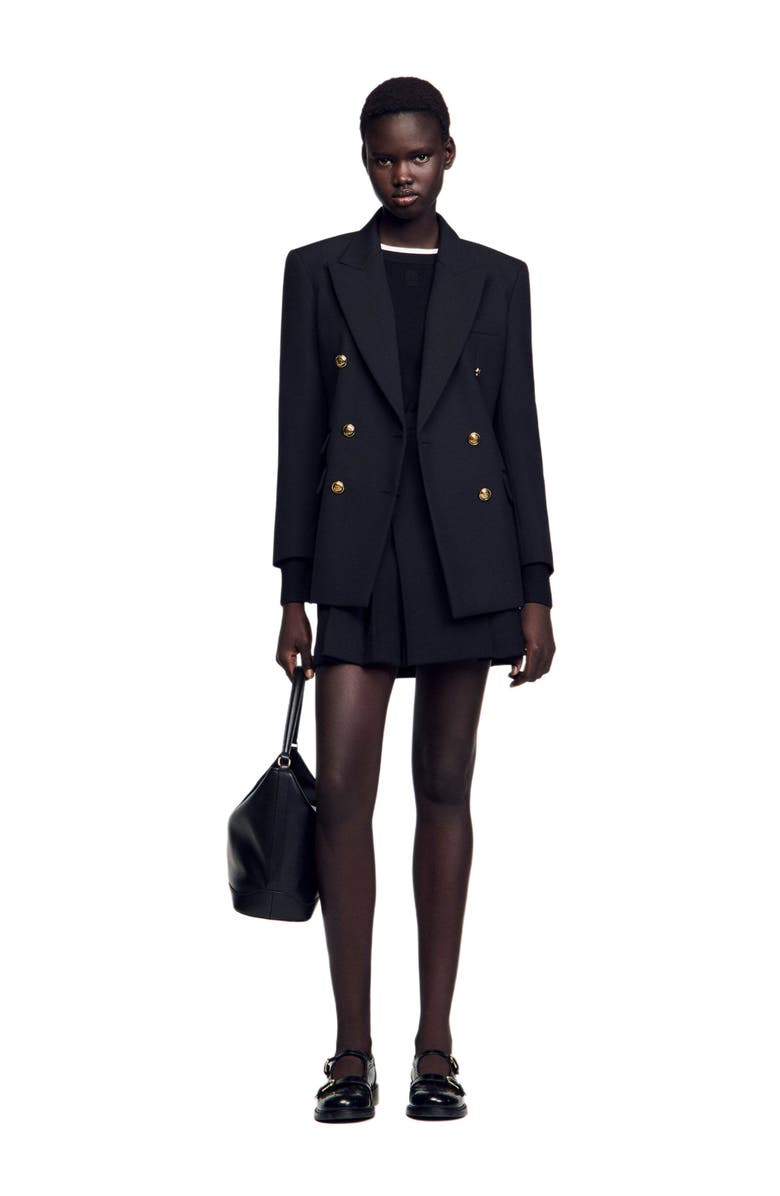 SANDRO Double-breasted suit jacket, Alternate, color, Black