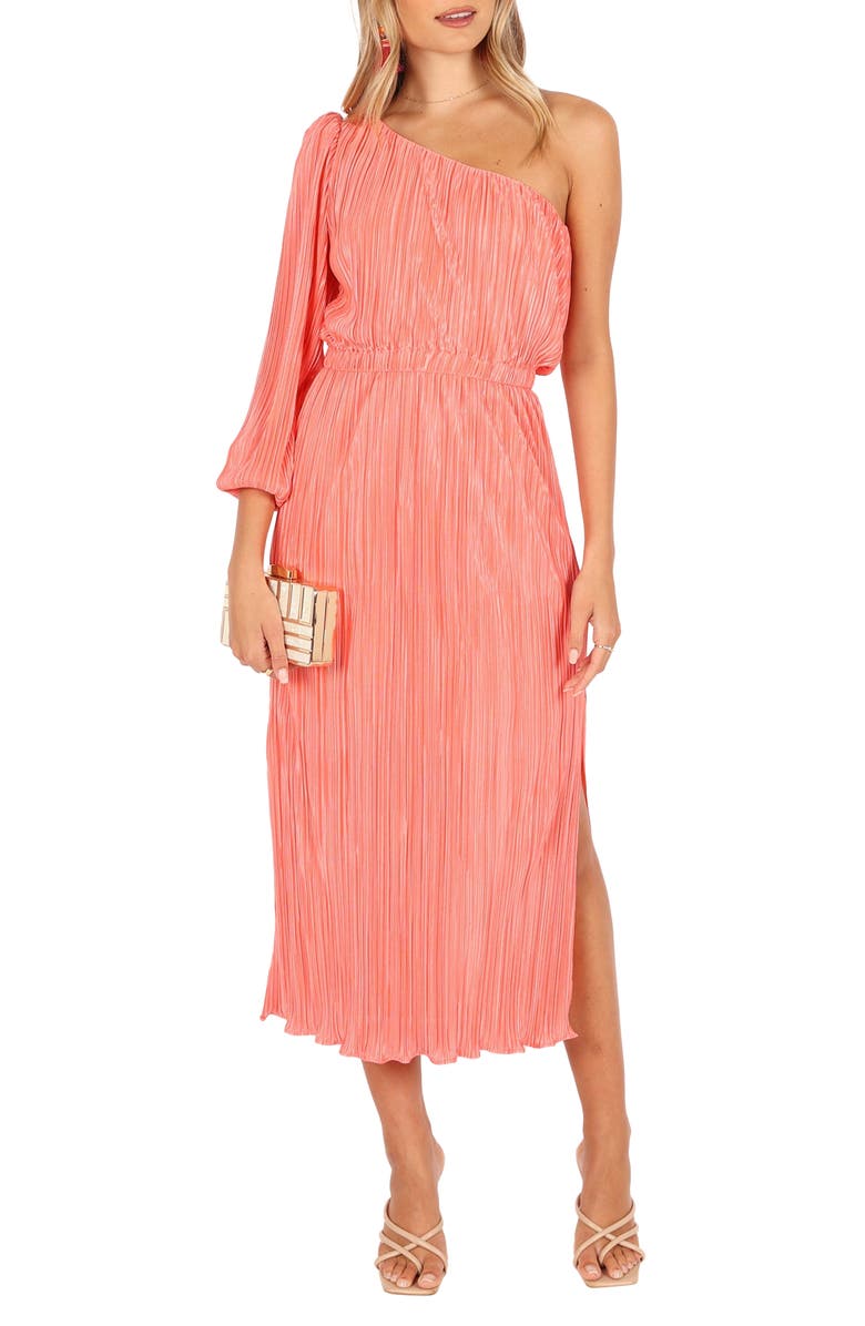 Petal & Pup Pontee Pleated One-Shoulder Midi Dress, Main, color,