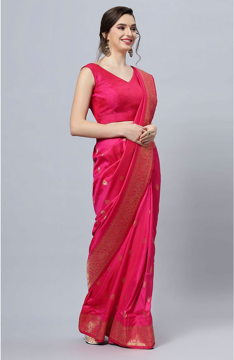 One Minute Saree<sup>®</sup> Silia Moss Weave Pink Art Silk Pre-Draped Ready to Wear Sari, Alternate, color, 
