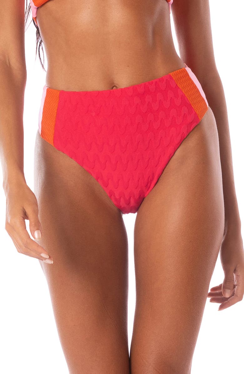 Maaji Apple Red Wanderer Reversible High Waist Bikini Bottoms, Main, color, Red