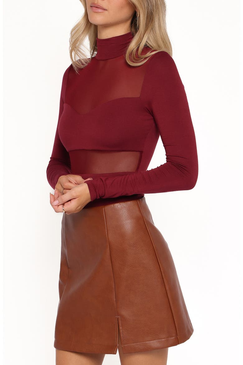 Kingsley Long Sleeve Mesh Bodysuit, Alternate, color, MERLOT