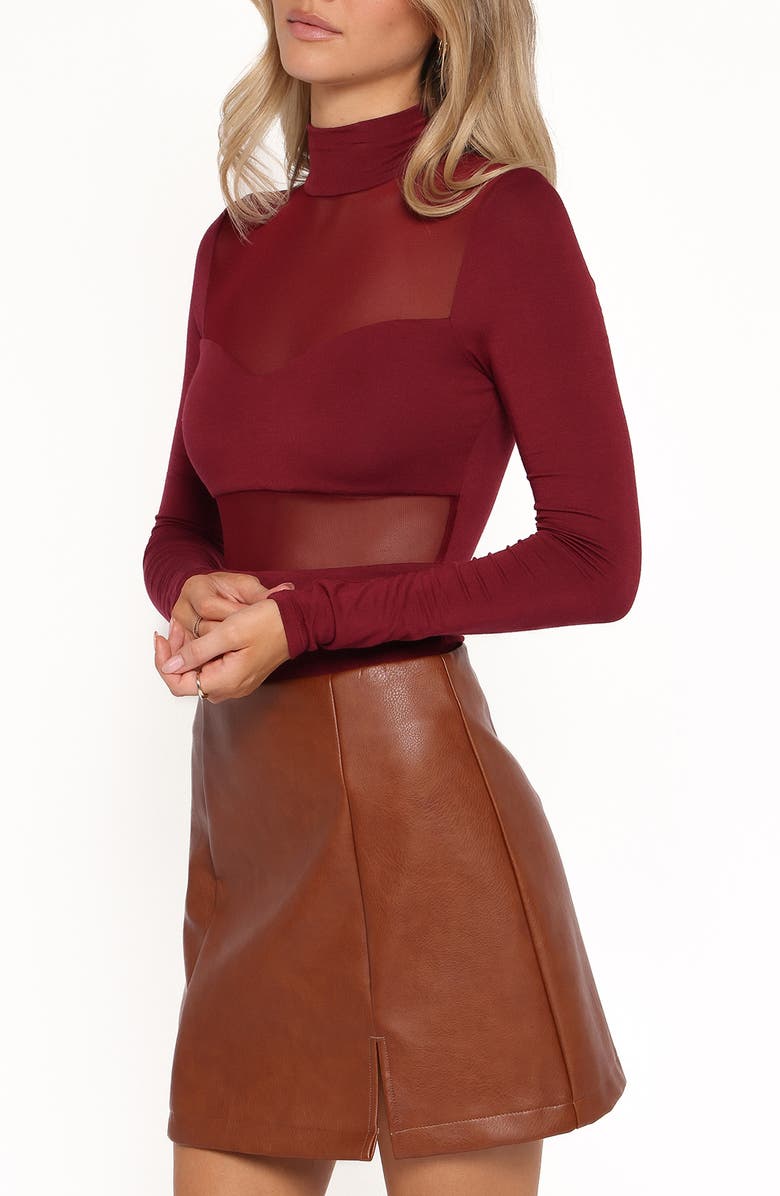 Petal & Pup Kingsley Long Sleeve Mesh Bodysuit, Alternate, color, Merlot