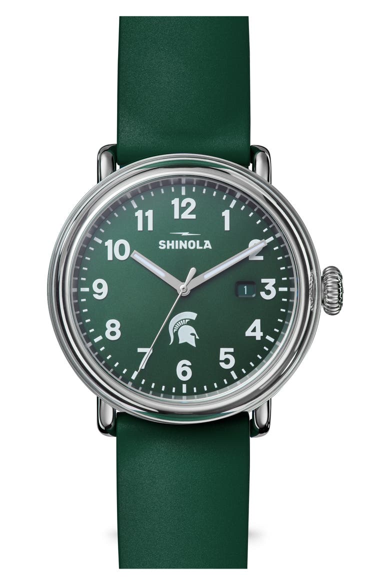 Detrola Spartan Rubber Strap Watch, 41mm, Main, color, DEEP GREEN