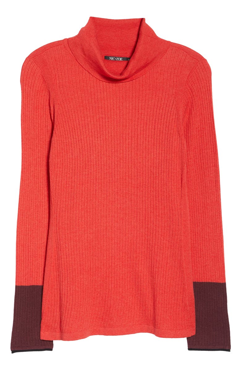 NIC+ZOE Balance Contrast Cuff Turtleneck Cotton Blend Sweater, Alternate, color, 
