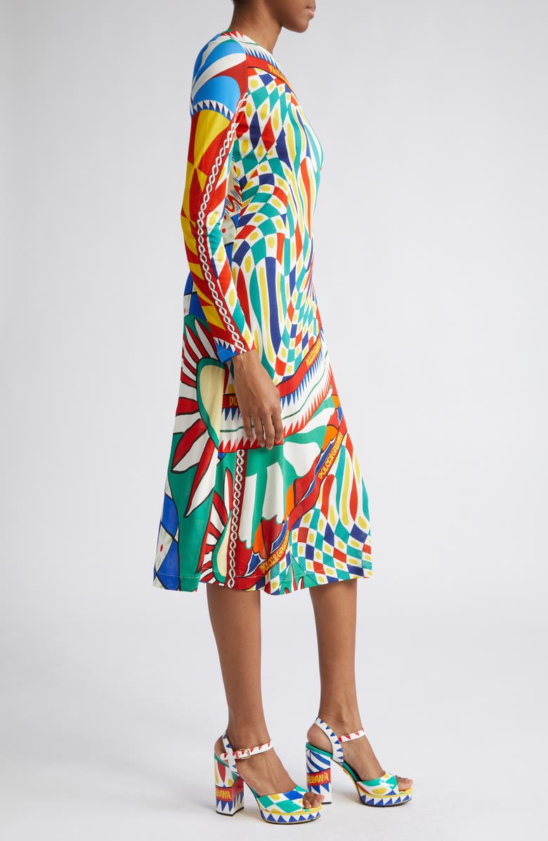 Dolce&Gabbana Carretto Print Long Sleeve Sheath Dress, Alternate, color,