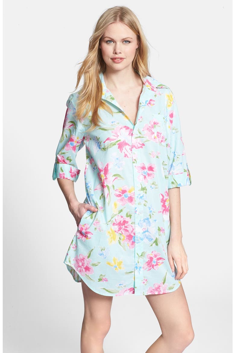 Cotton Lawn Roll Tab Sleeve Sleep Shirt, Main, color, SOMERSET FLORAL GREEN MULTI
