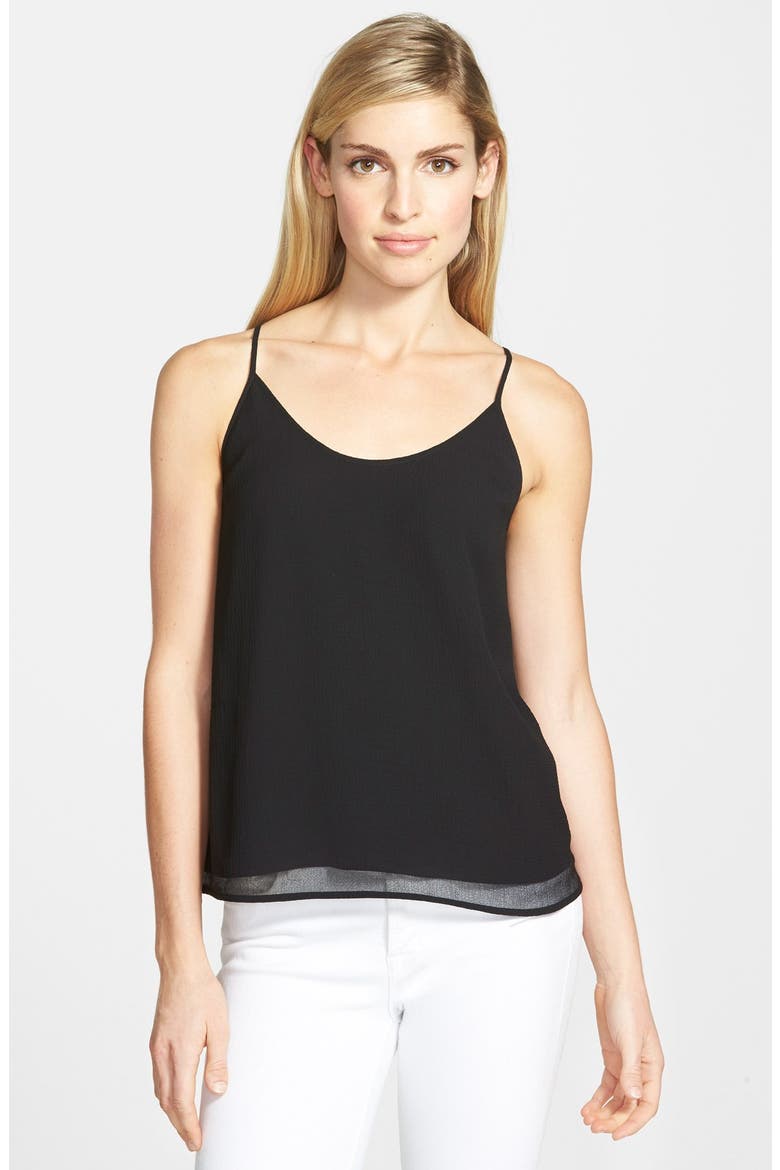 Crinkled Split Back Top, Main, color, BLACK
